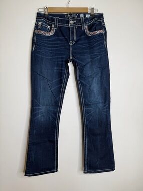 Miss Me Dark Blue Boot Cut Jeans with Embroidered Pockets